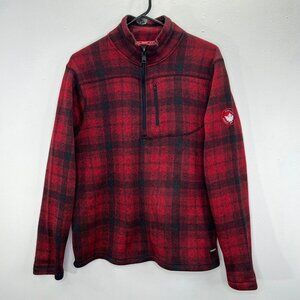 Canada Weathergear Sweater Fleece L Men 1/4 Zip Pullover Red Black Plaid